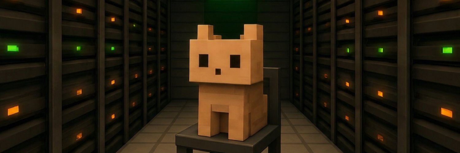 Night vision security view down a dark server room aisle, an empty chair by the door, one house cat sitting upright at the far end facing down the row